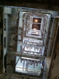 The main elevator shaft, currently ripe for an action movie.